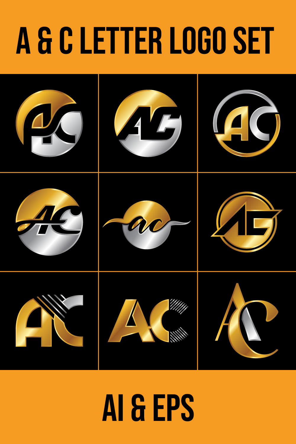 A C Initial Letter Logo Golden Design pinterest image.
