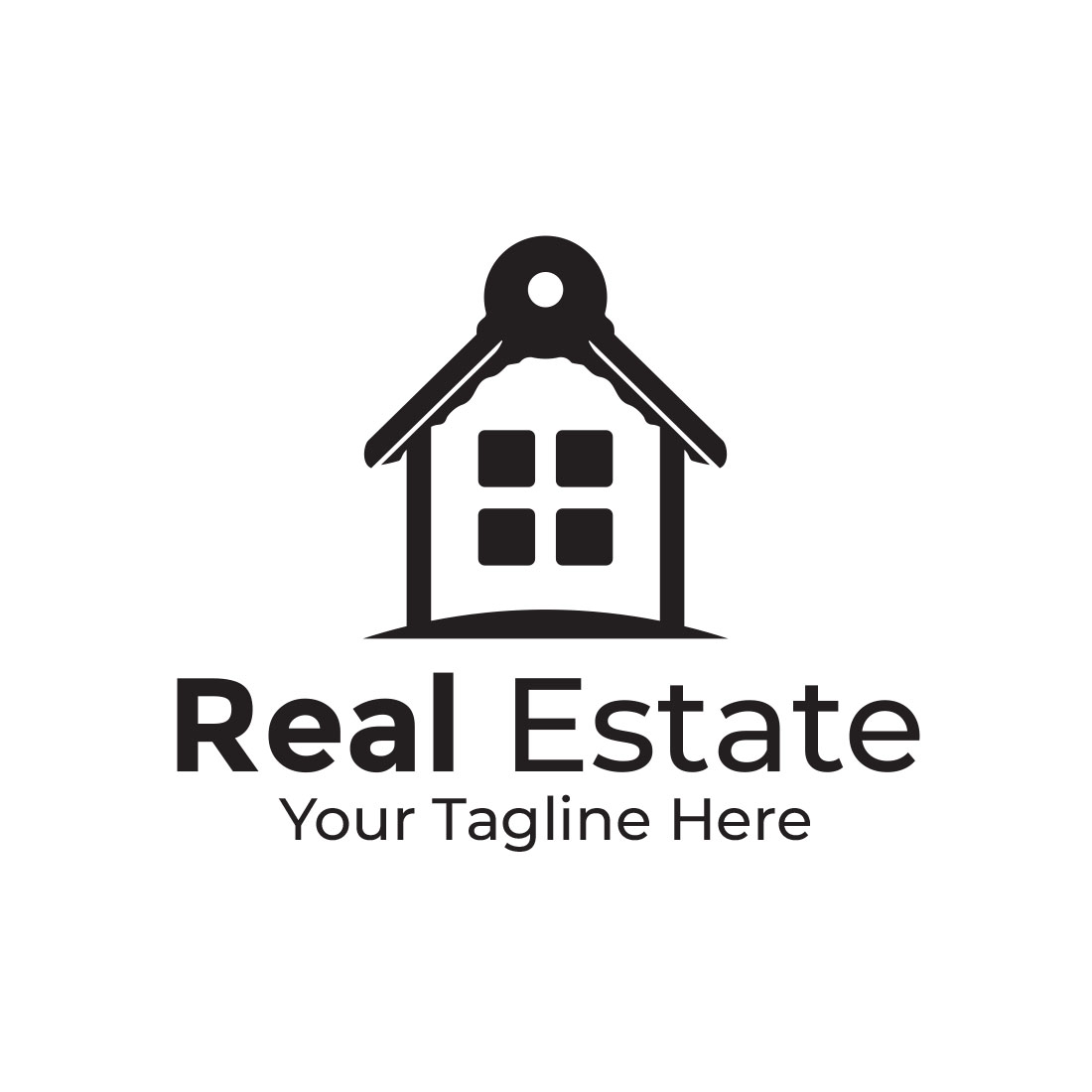 Real Estate Black Logo House with Key Design preview image.