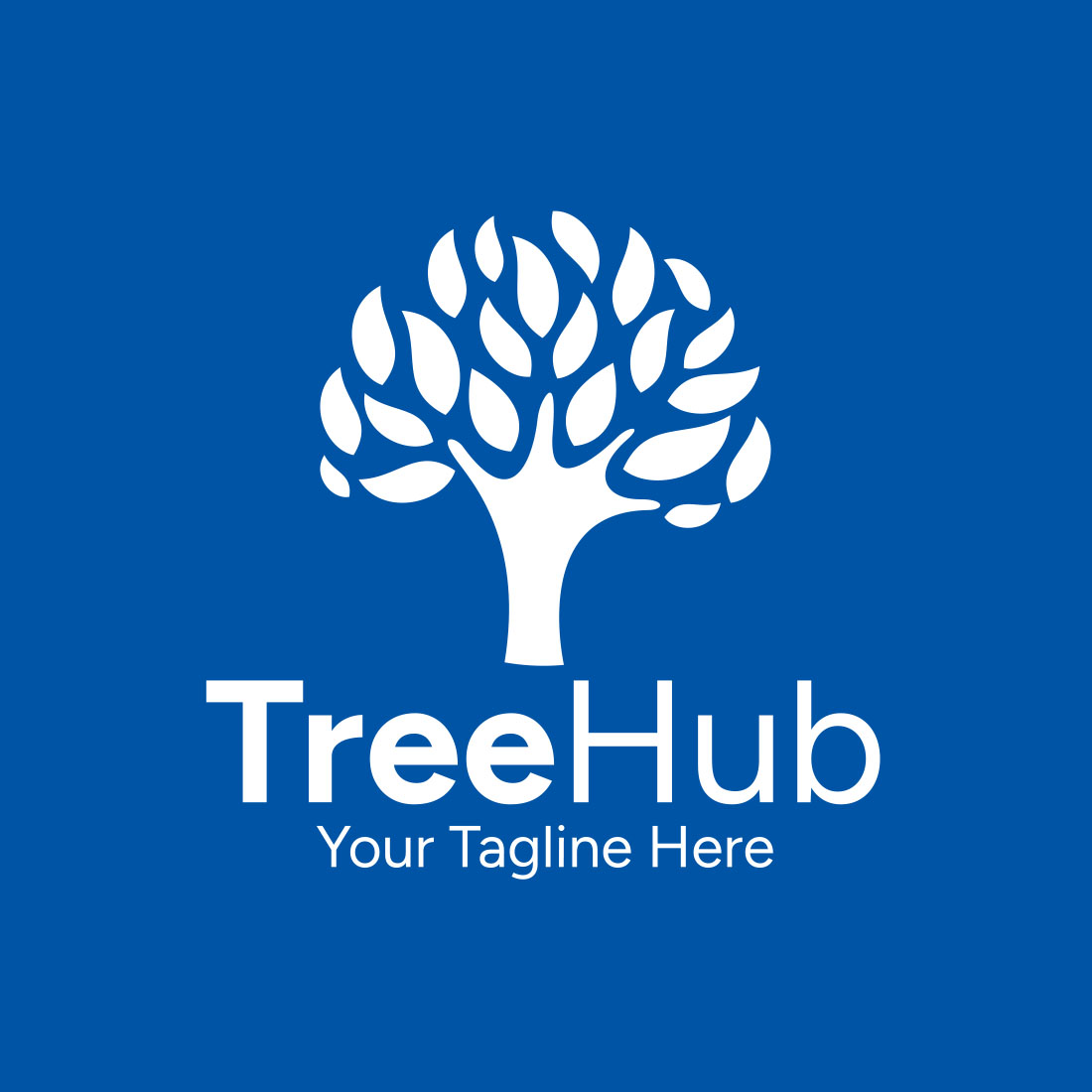 Tree Hub Logo Template and blue background.