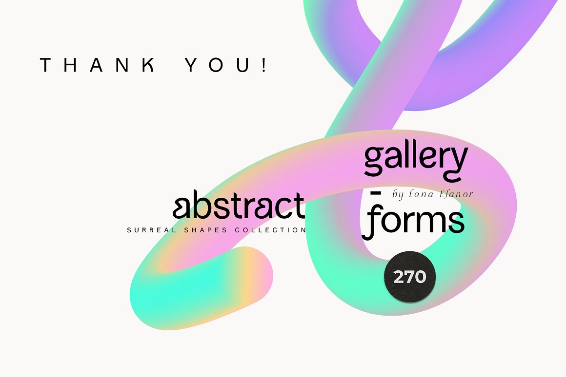 Abstract gradient figure and black lettering "Thank you!" on a gray background.