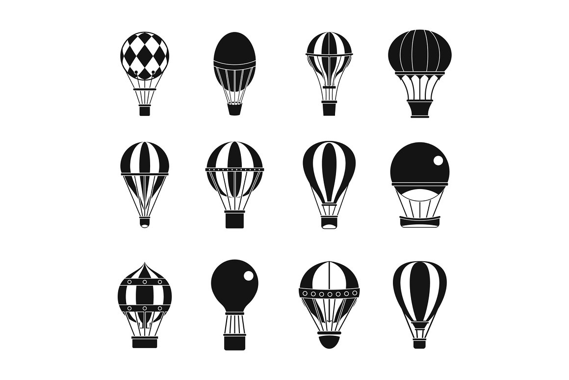 Collection of unique images of Air balloons silhouettes.