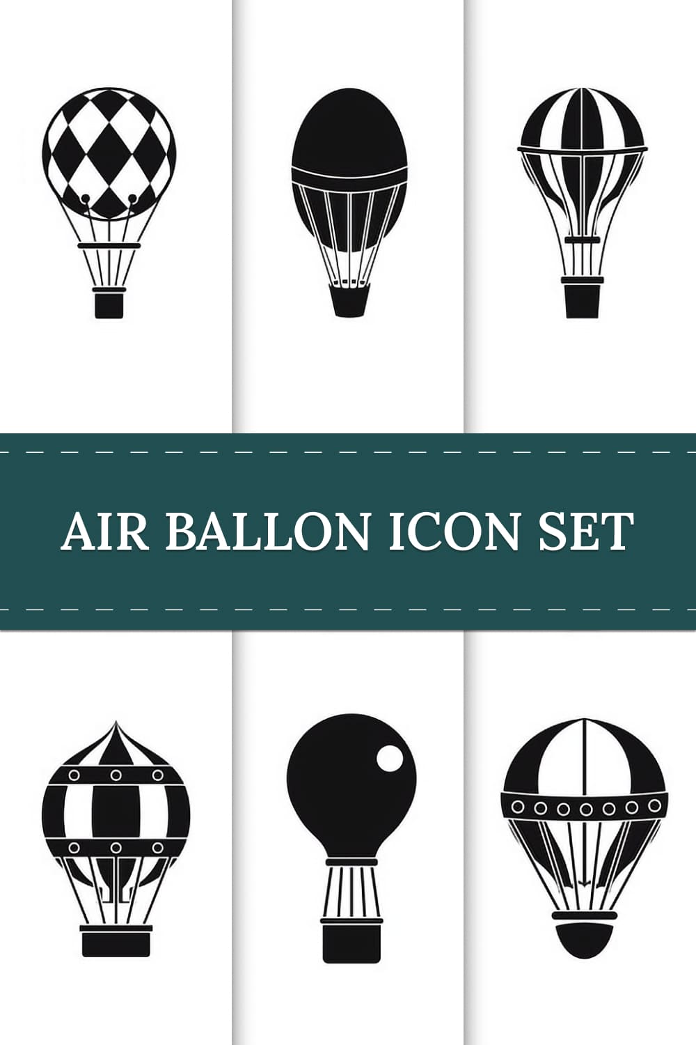 Set of amazing images of Air balloons silhouettes.