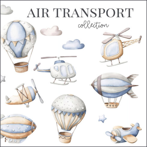 Air transport - watercolor set.