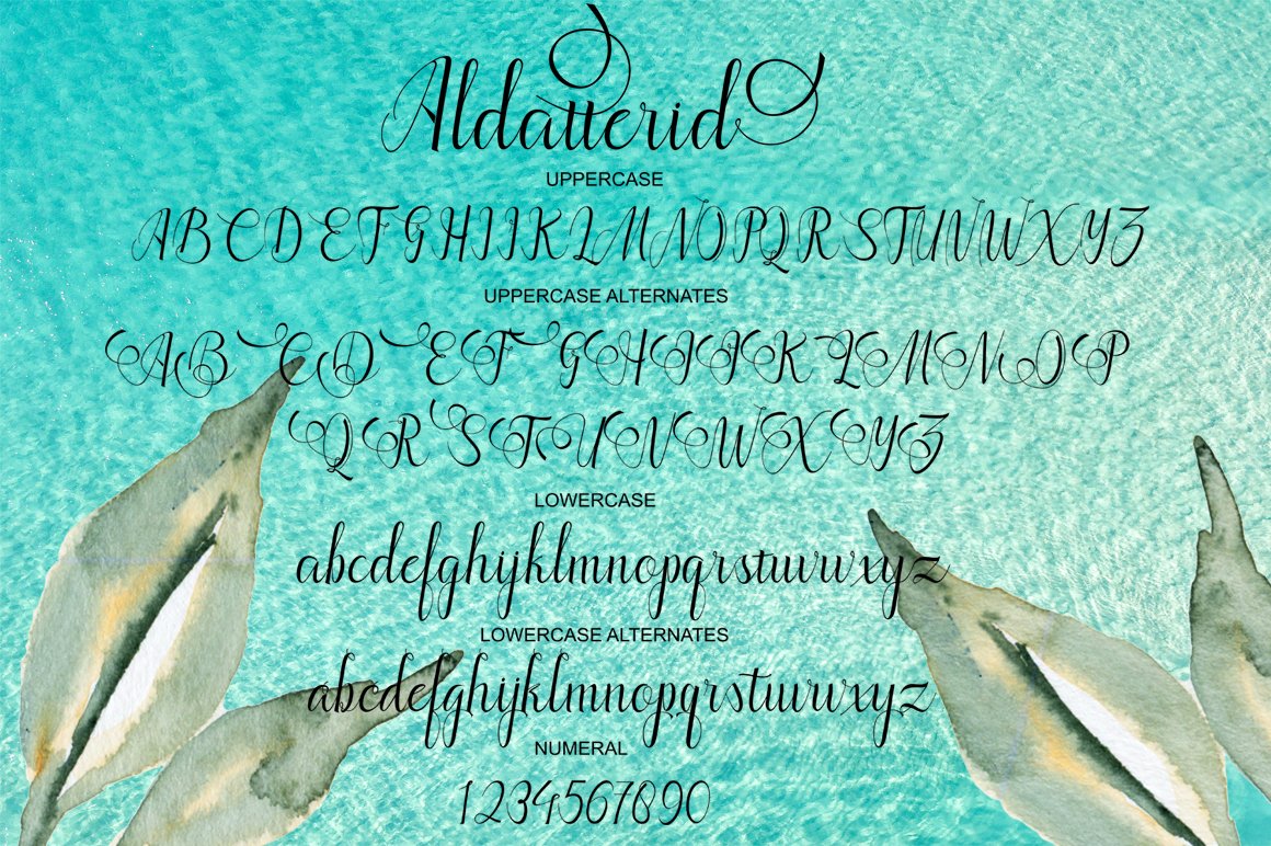 Image with symbols and letters of the unique Aldatterid font.