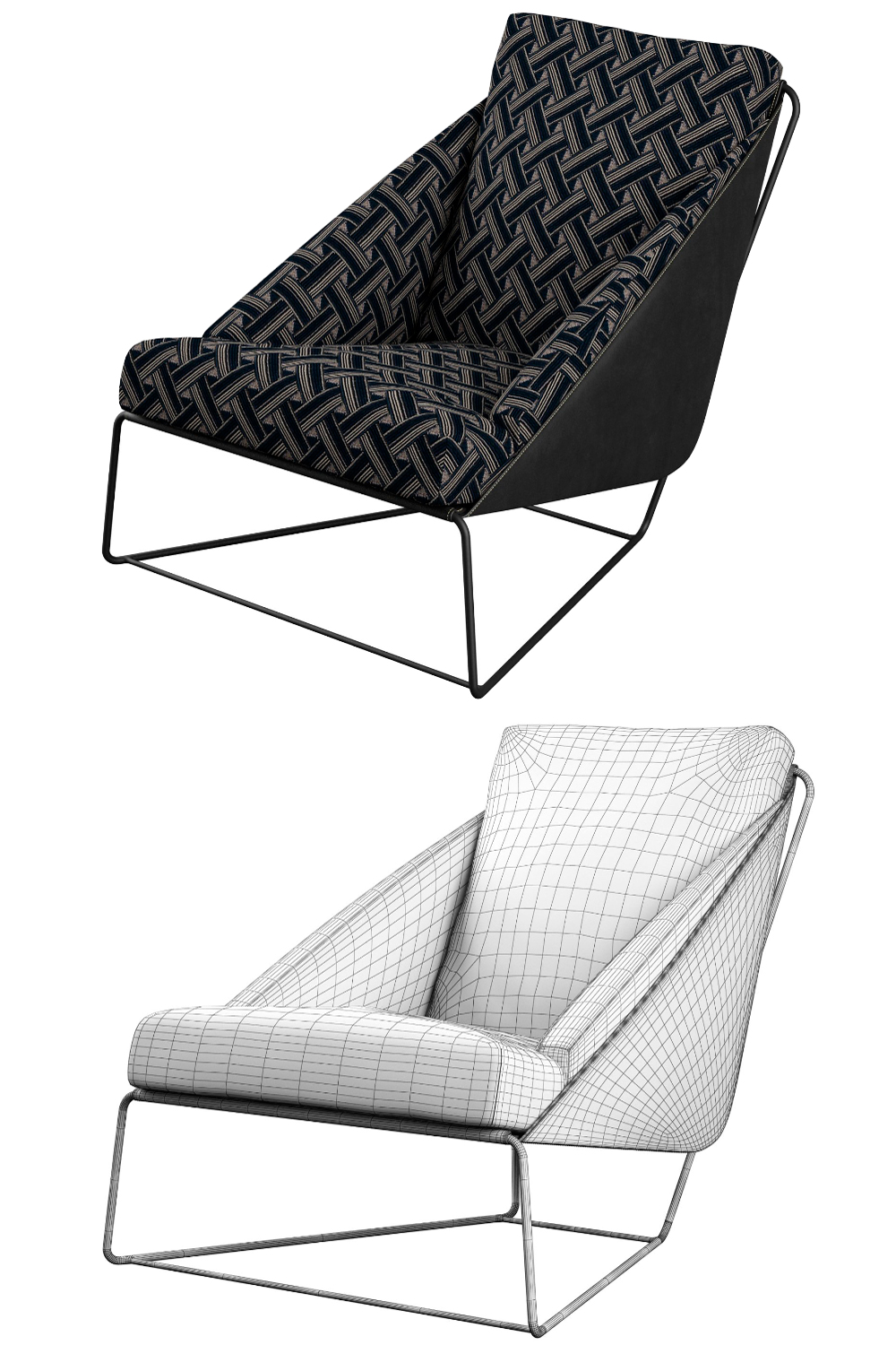 Rendering of a unique 3d model of an italian armchair