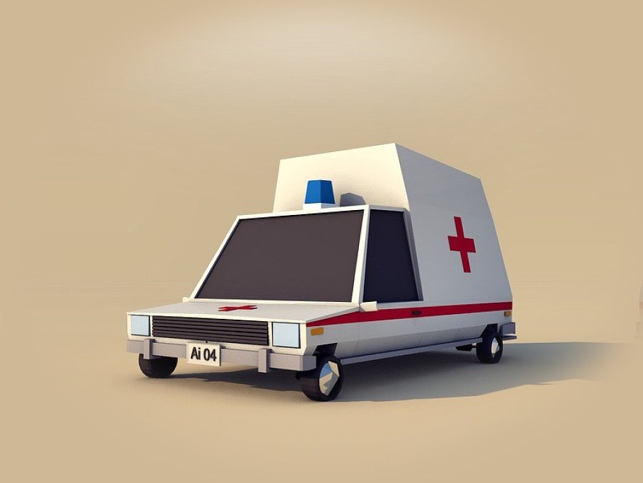 Ambulance car front mockup on a beige background.
