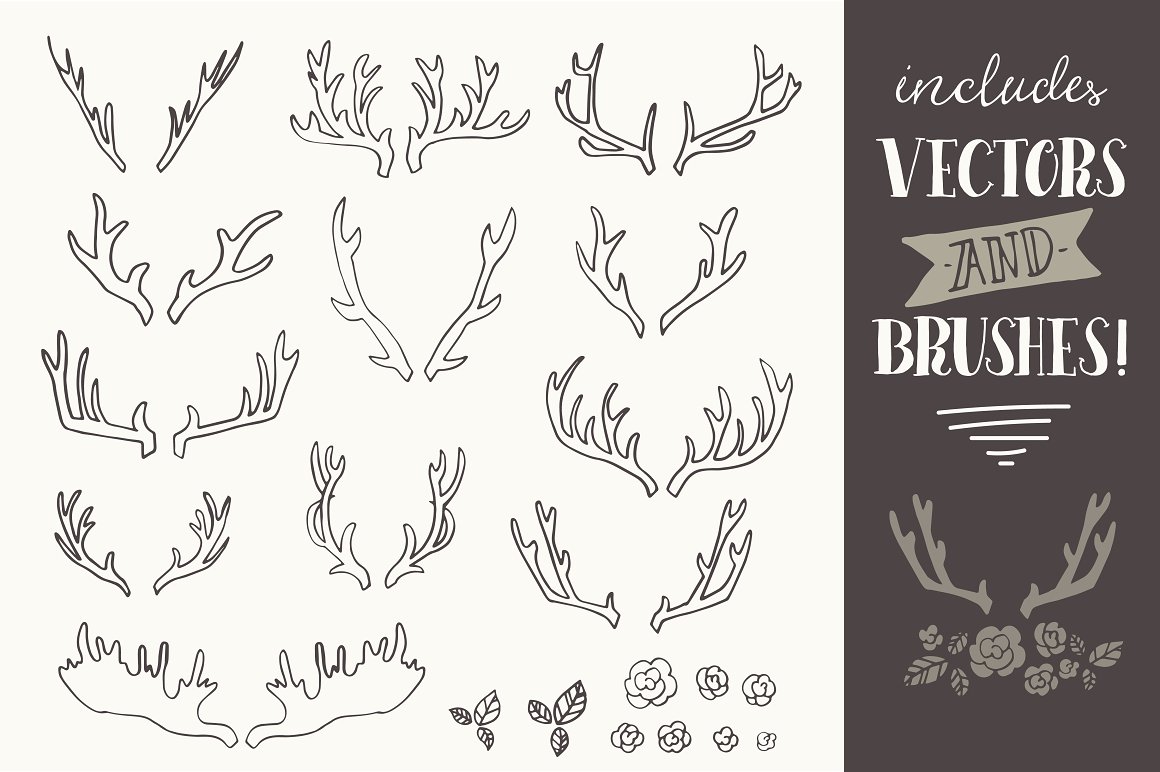 Outline deer antlers collection.