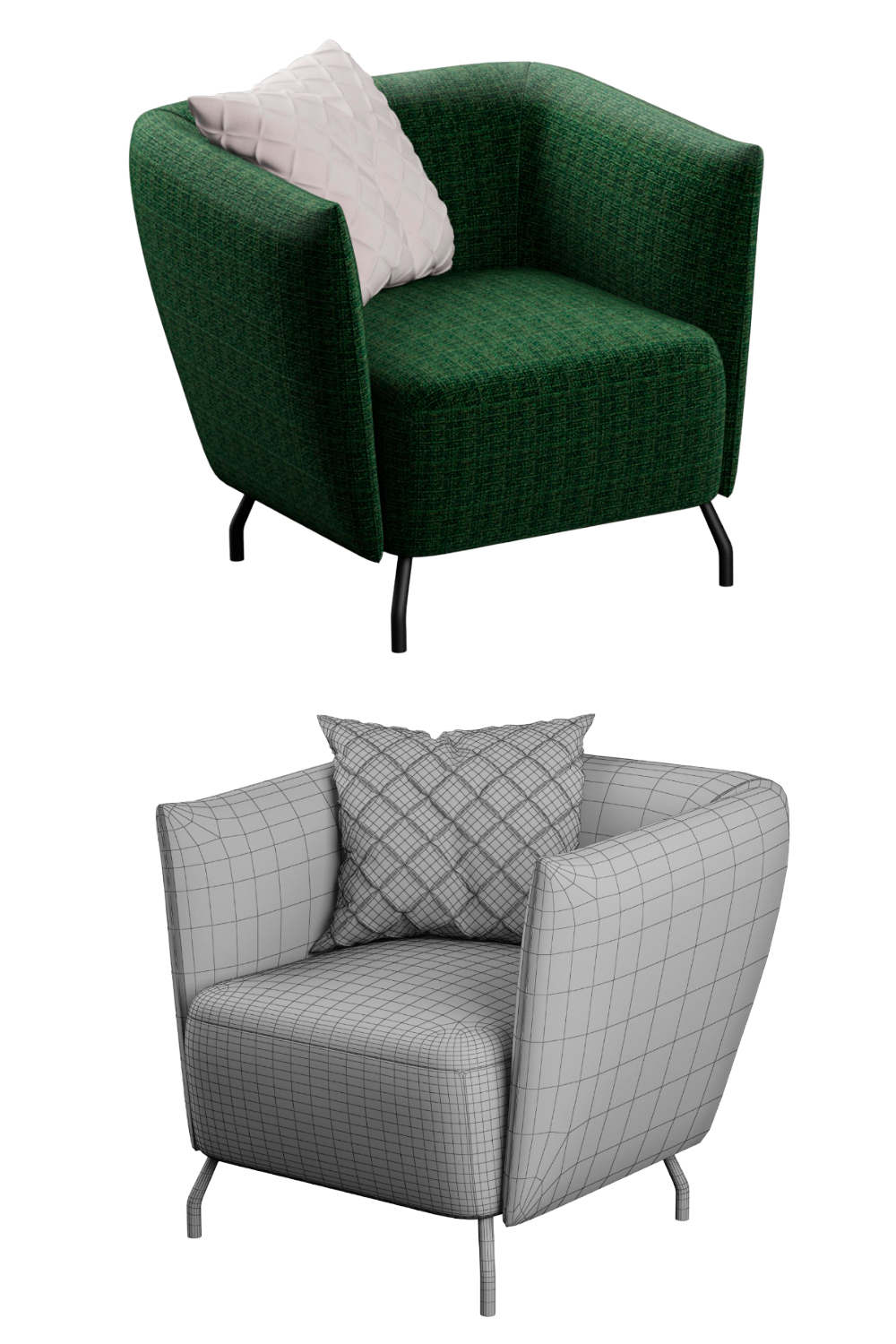 Rendering of a wonderful 3d model of a green armchair