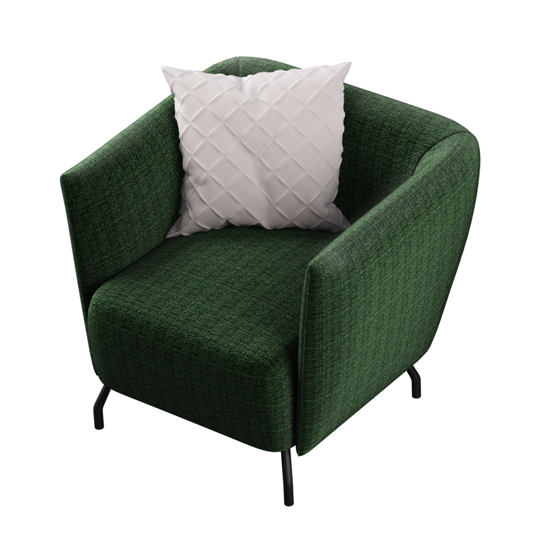 Rendering of a unique 3d model of a green armchair