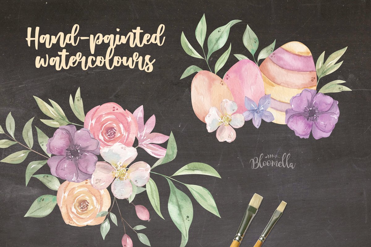 Hand-painted floral watercolor elements.