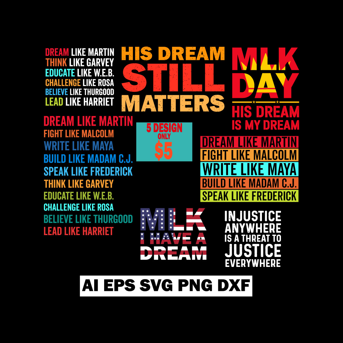 Martin Luther King J.R Day T-shirt Design Typography Bundle cover image.