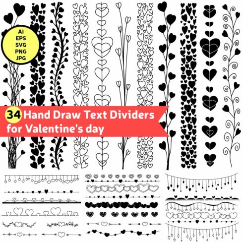34 Hand Draw Text Dividers for Valentine's Day.