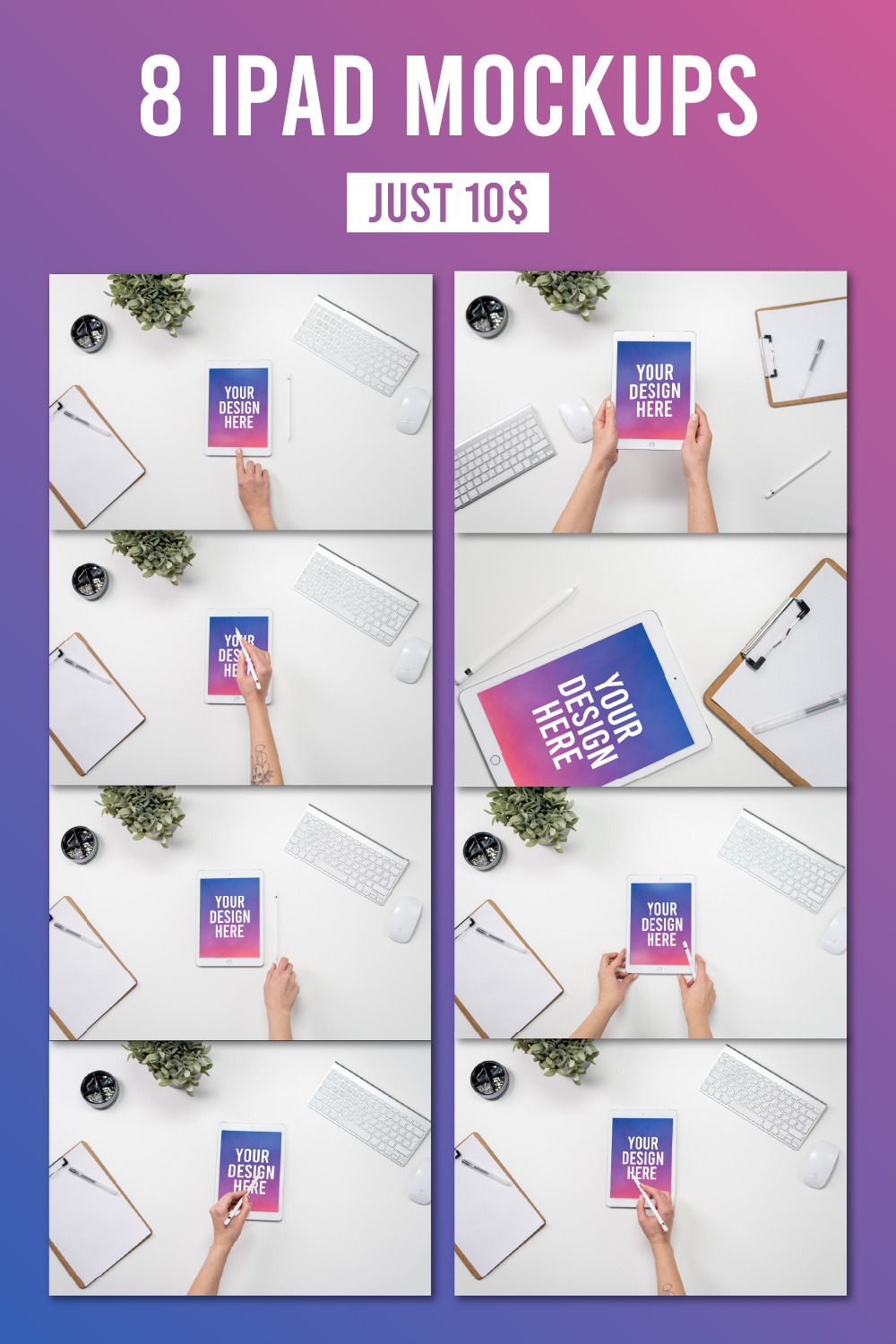 8 iPad Mockups For Procreate Pinterest collage image.