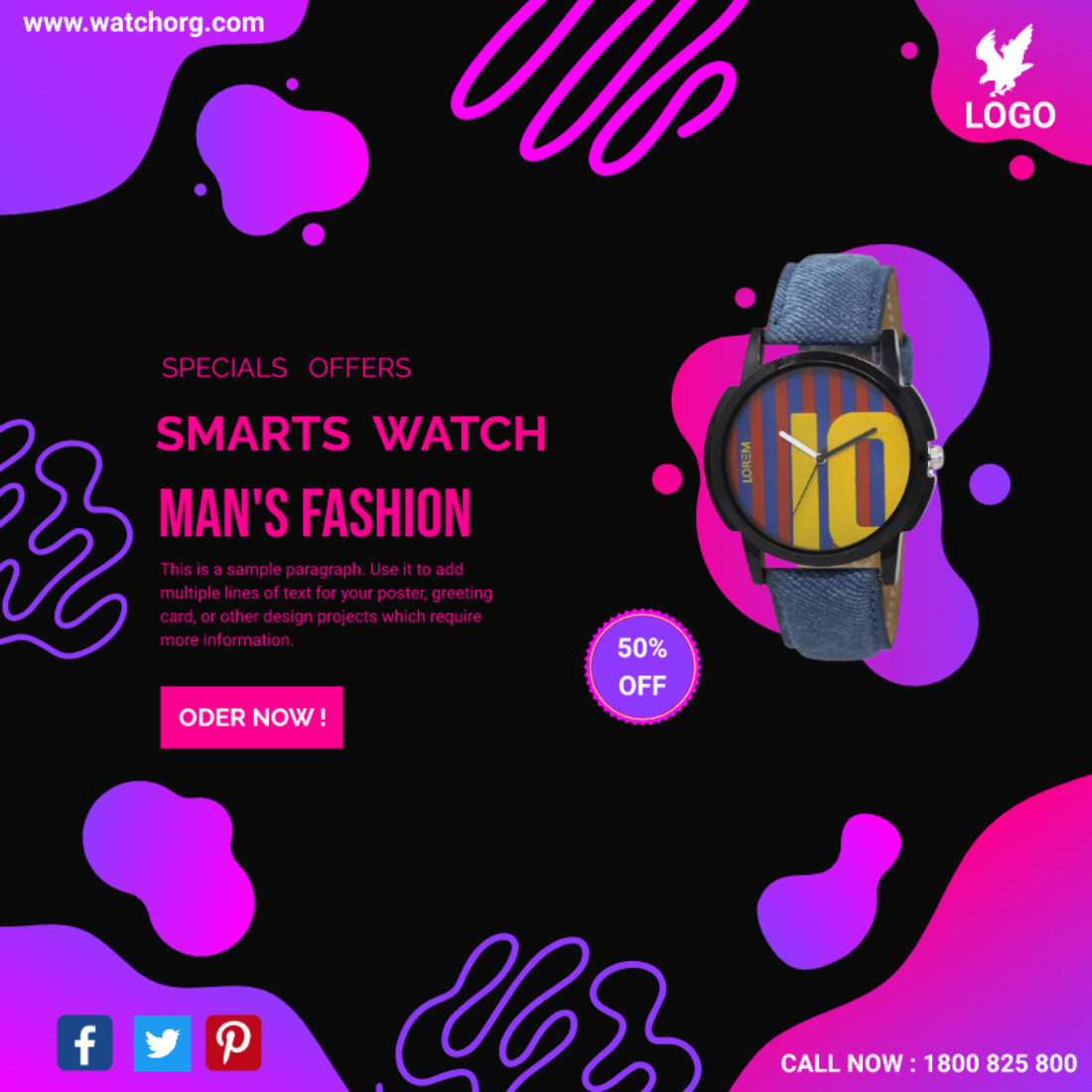 Social Media Man Watch Sales Banner main cover.