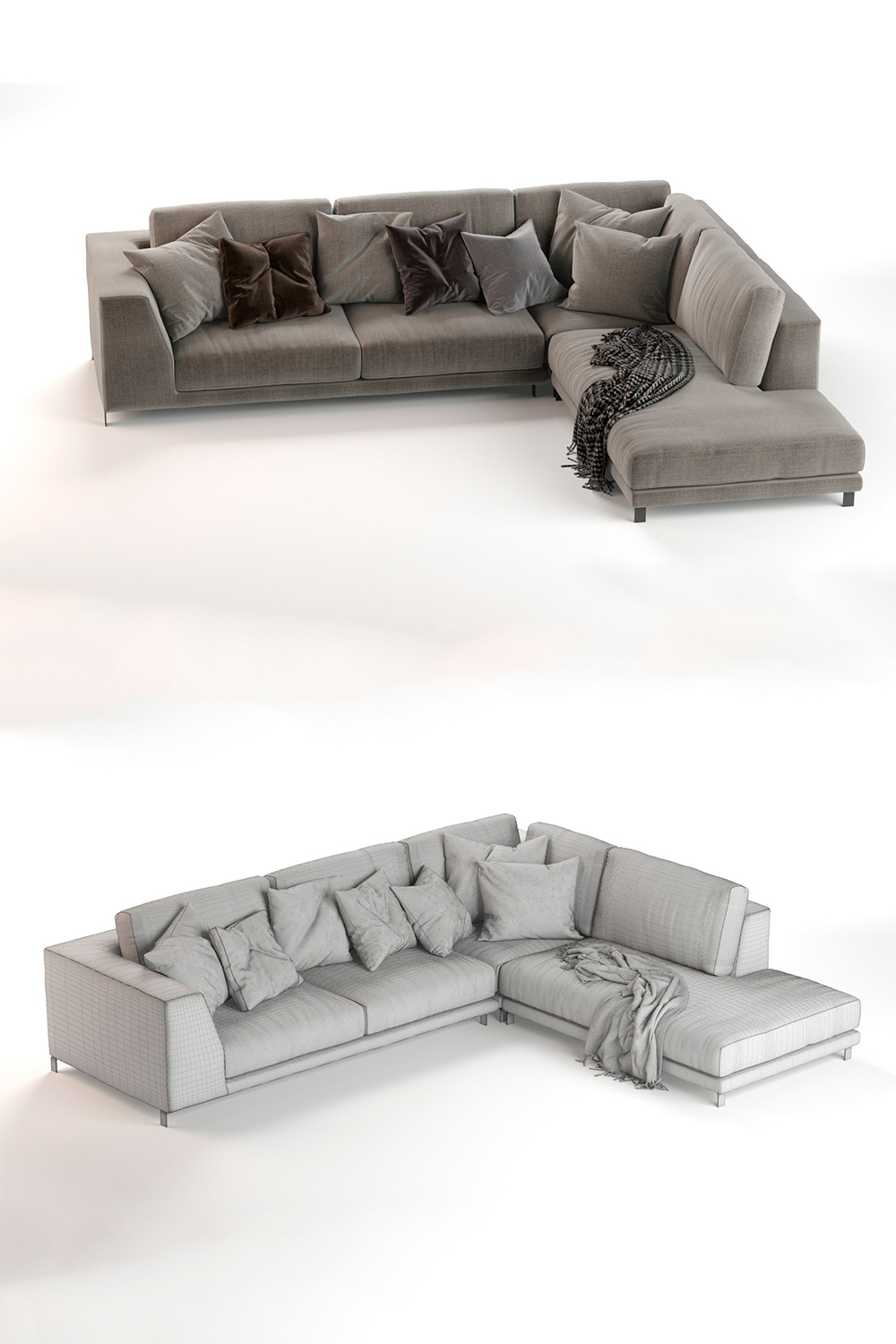 Rendering of an elegant 3d model of a corner sofa