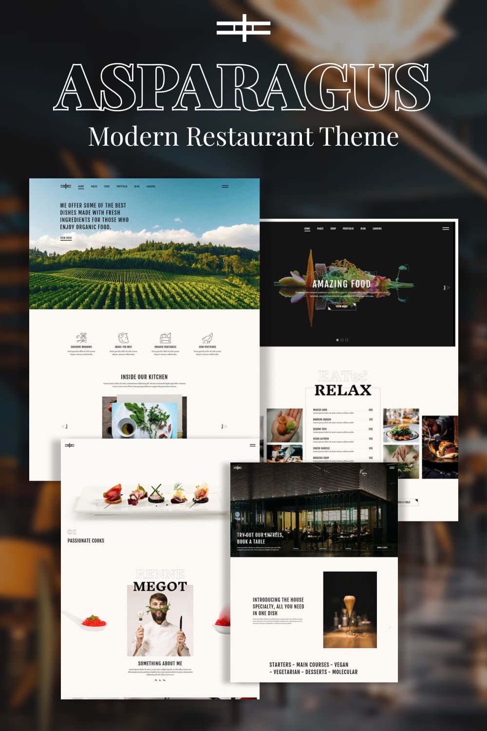 A collection of beautiful pages of the restaurant theme wordpress template.