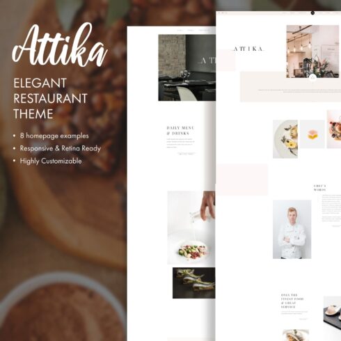 A set of enchanting images of WordPress pages on a restaurant theme.