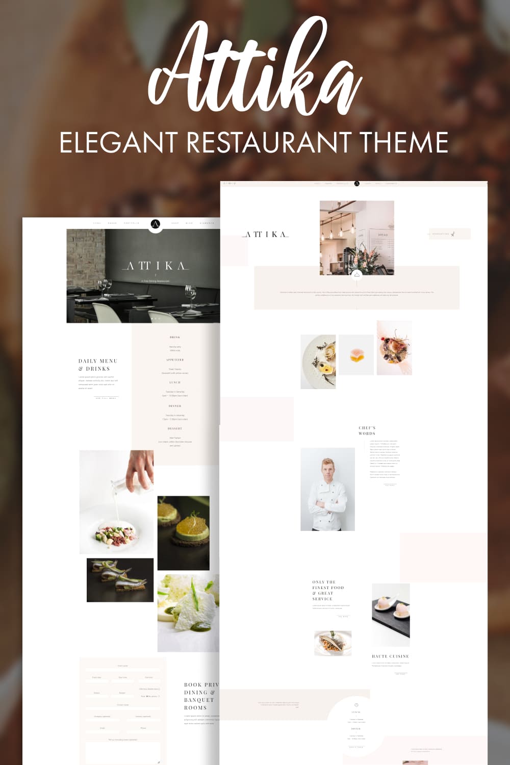 A collection of amazing restaurant theme WordPress page images.