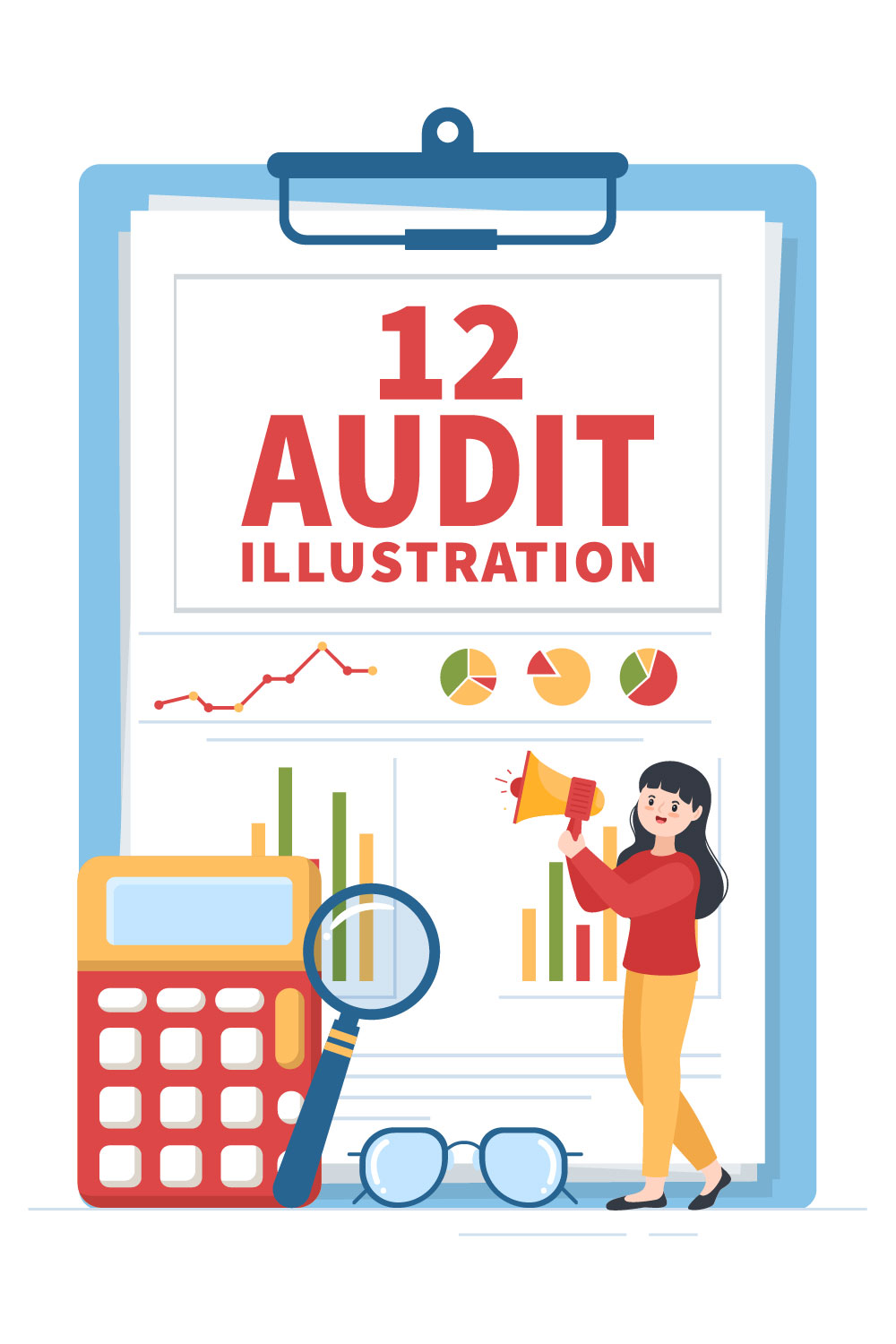 Business Audit Documents Illustration pinterest image.