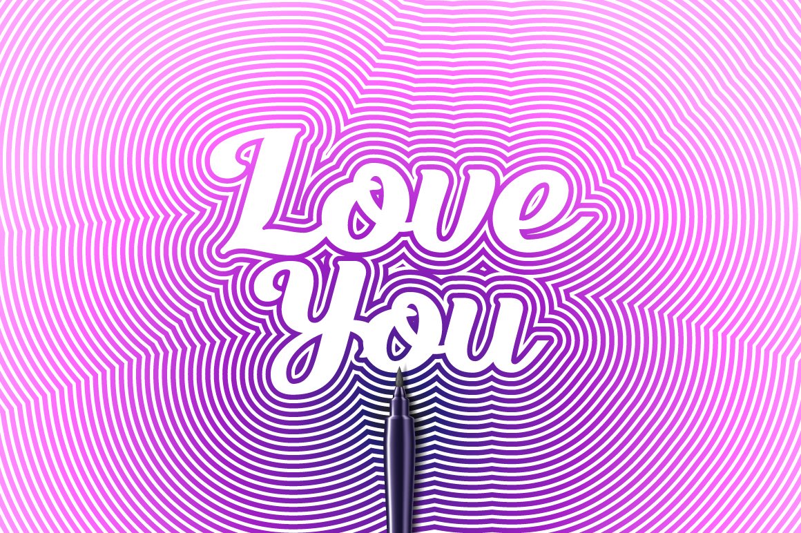 White script lettering "Love you" on a pink background.