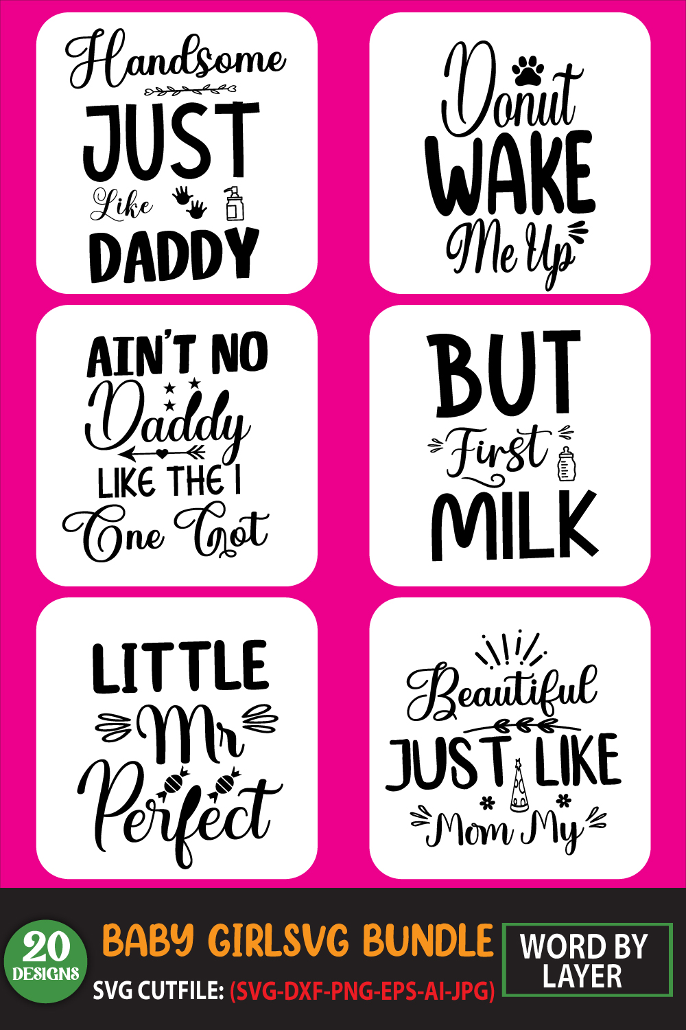 A pack of beautiful images for prints on the theme of a baby girl