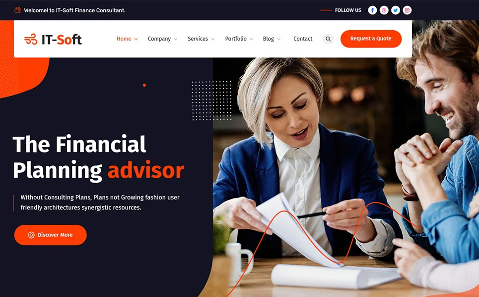 Blue, white and orange template of it solutions & multipurpose wordpress theme.