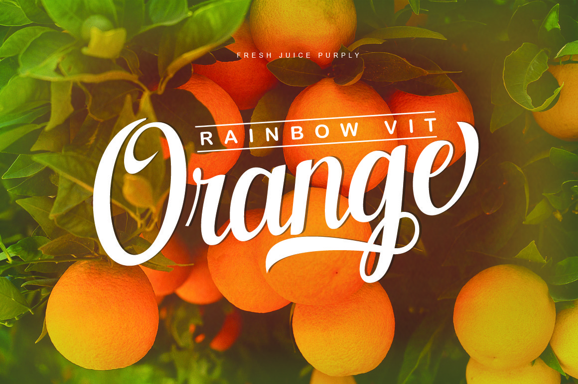 White lettering "Orange" on the image of an orange.