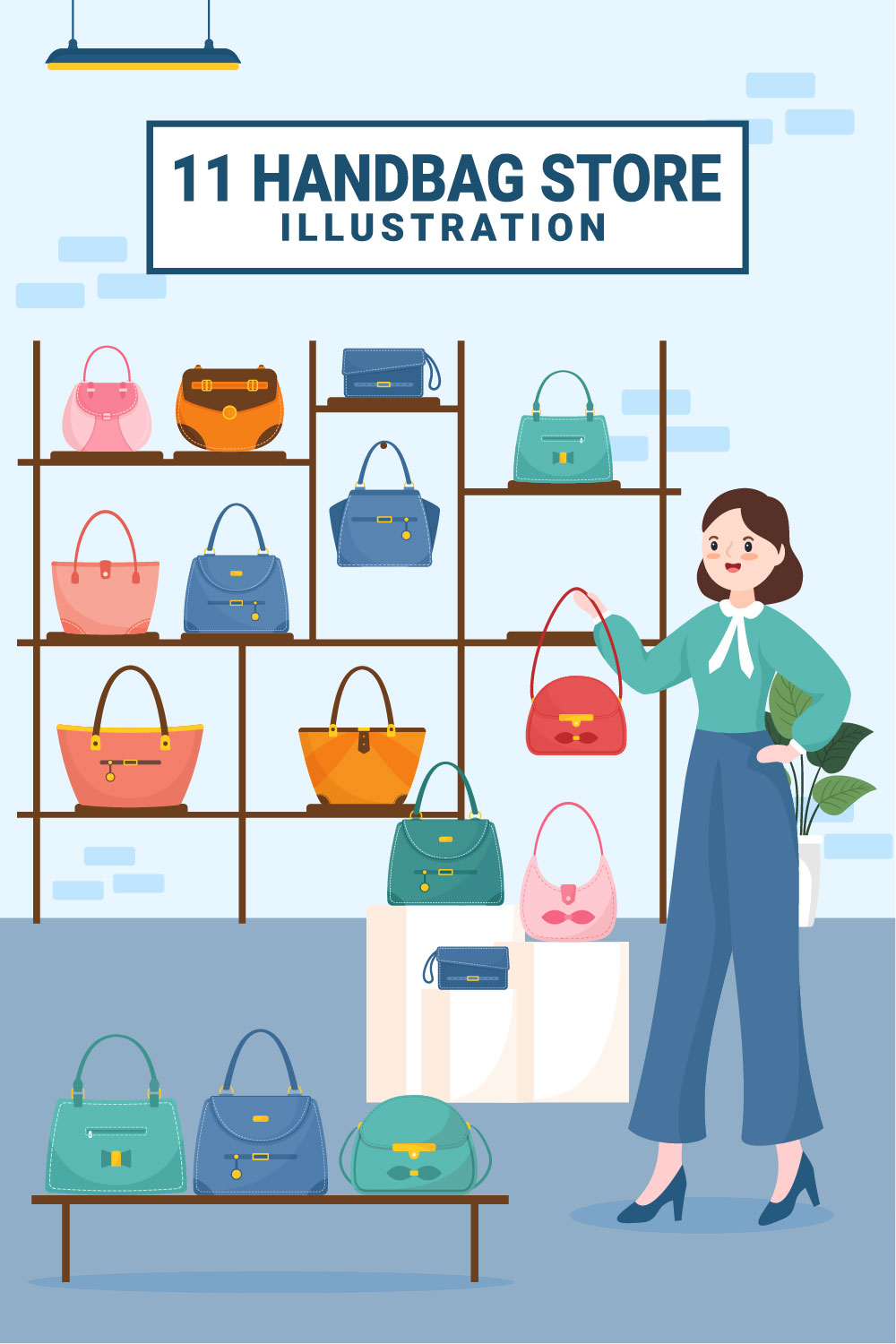 Handbag Store Design Illustration pinterest image.