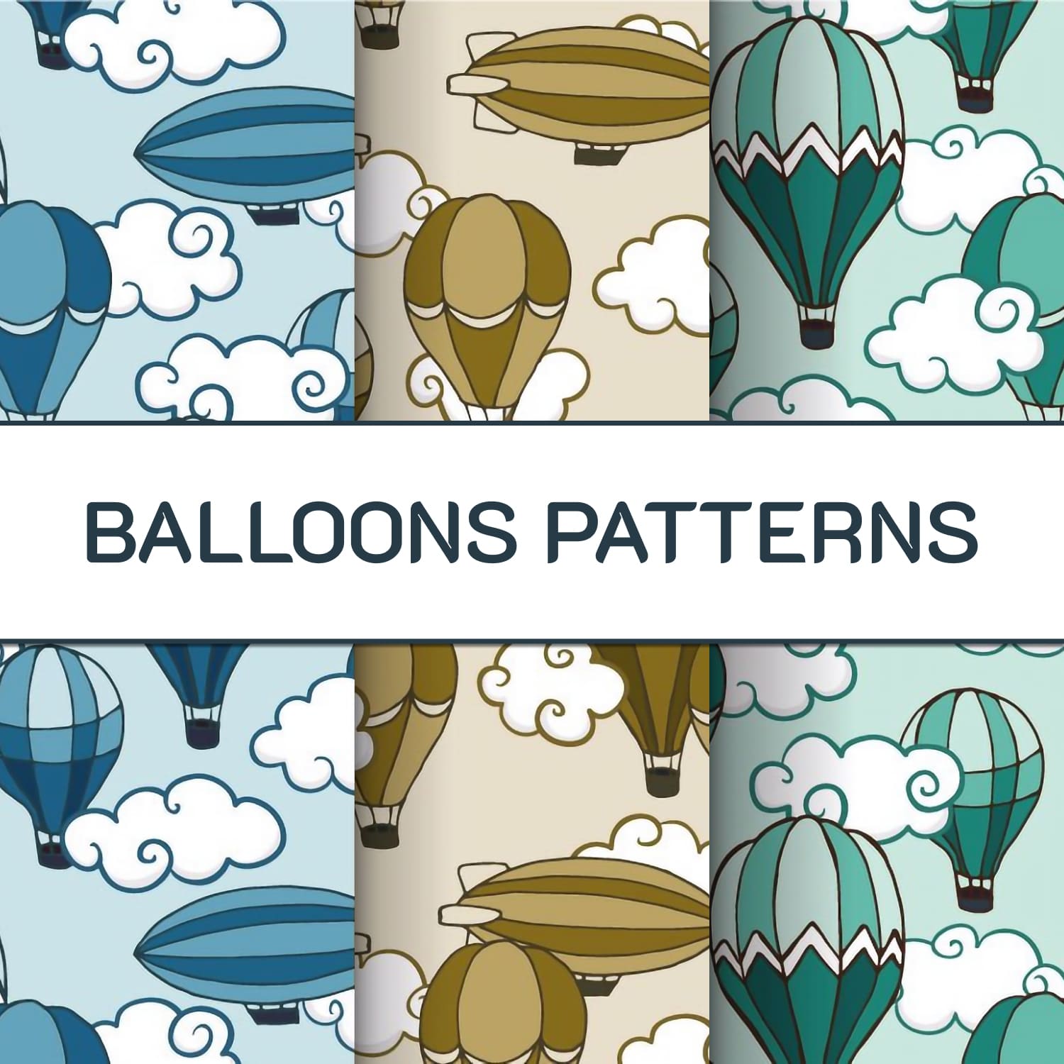 Pack of charming patterns with air balloons.