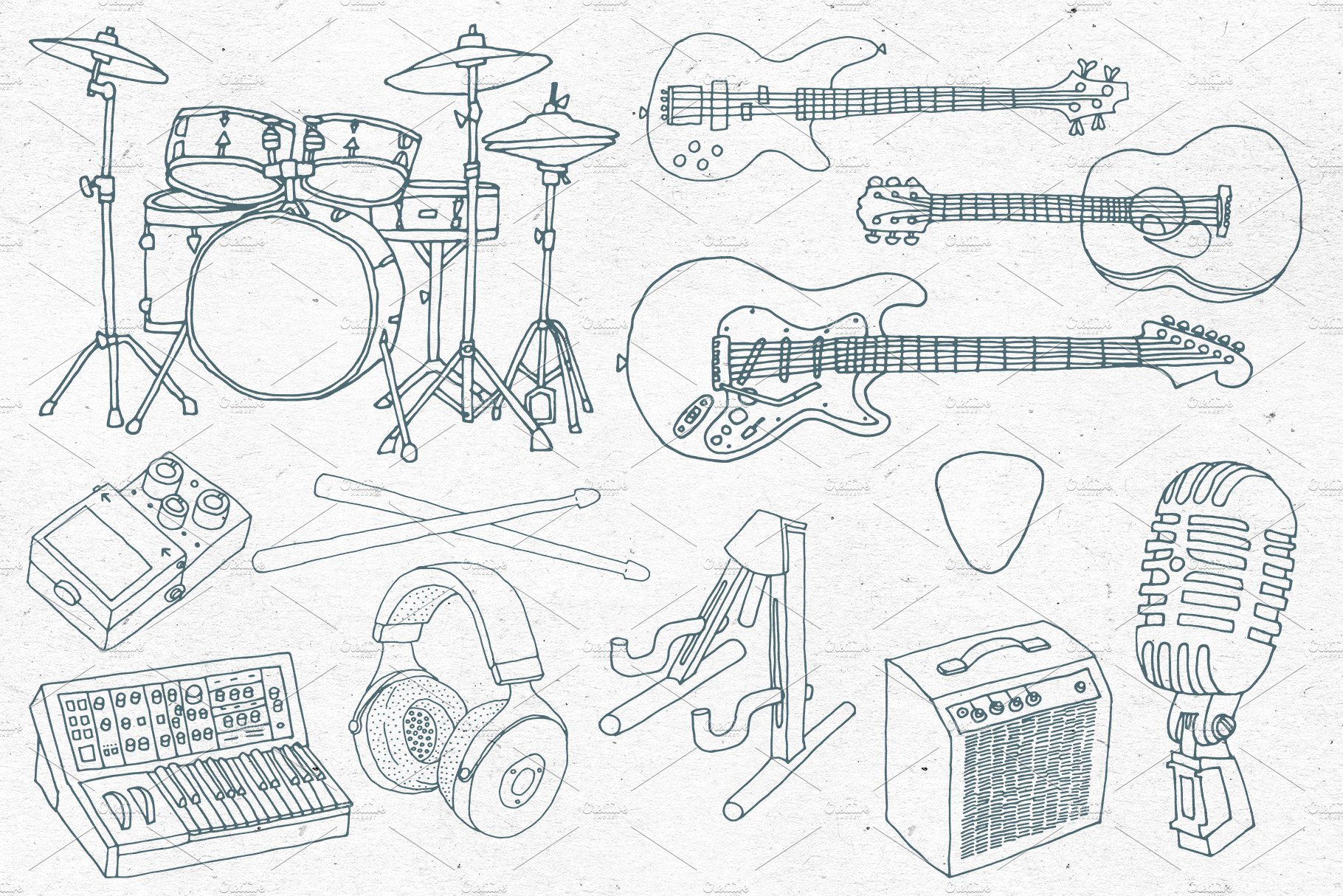 Outline musical instruments.