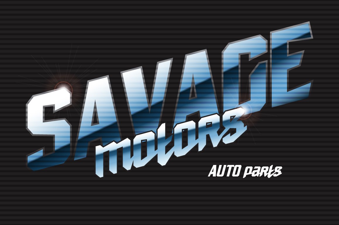 Blue and white gradient lettering "Savage motors" on a black background.