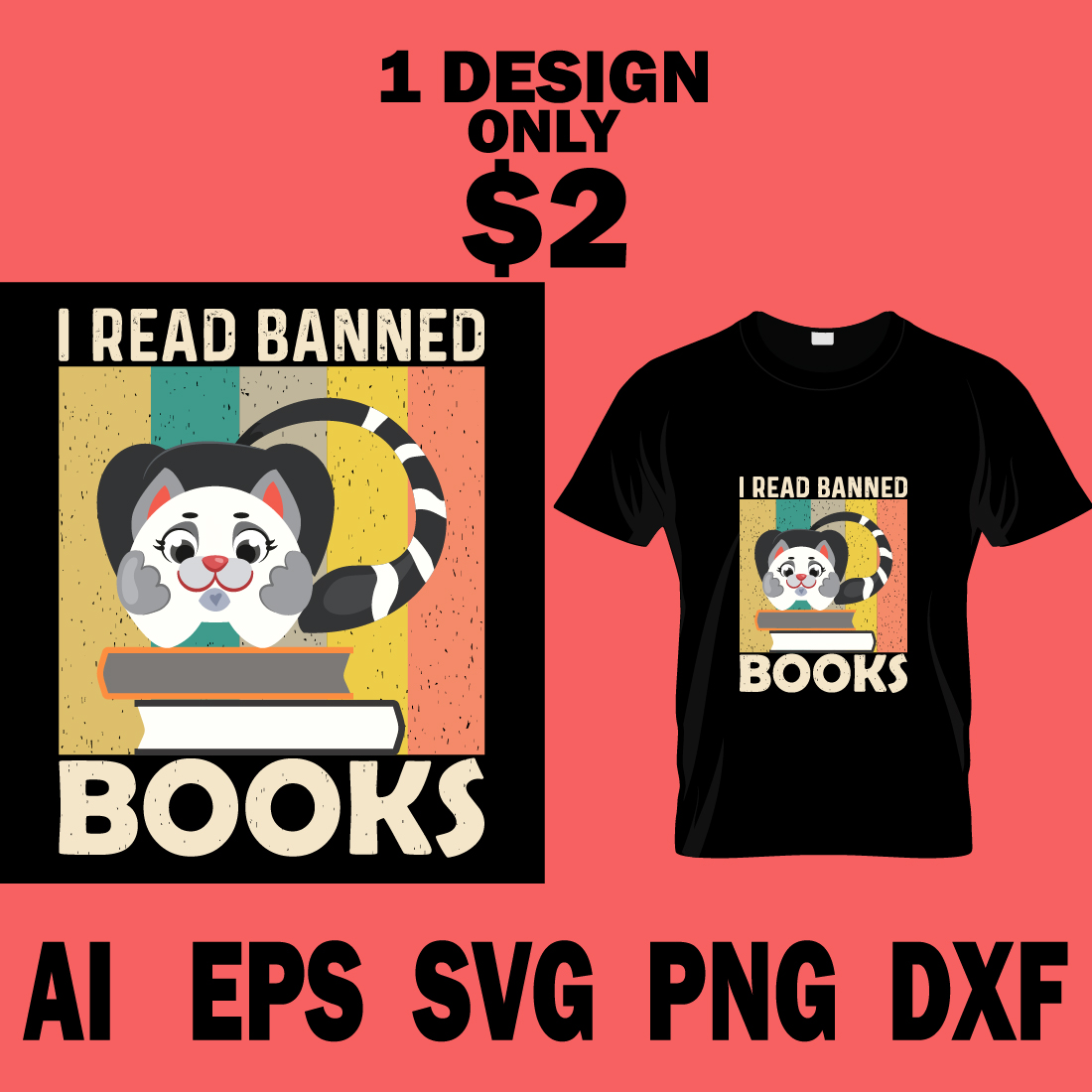 I Read Banned Books Typography T-shirt Design cover image.