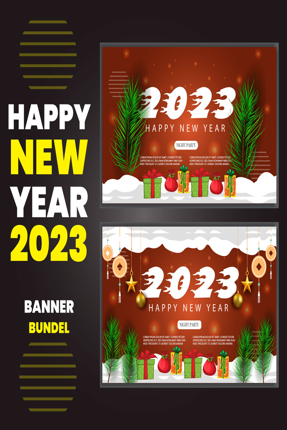 Happy New Year Banner Design pinterest image.