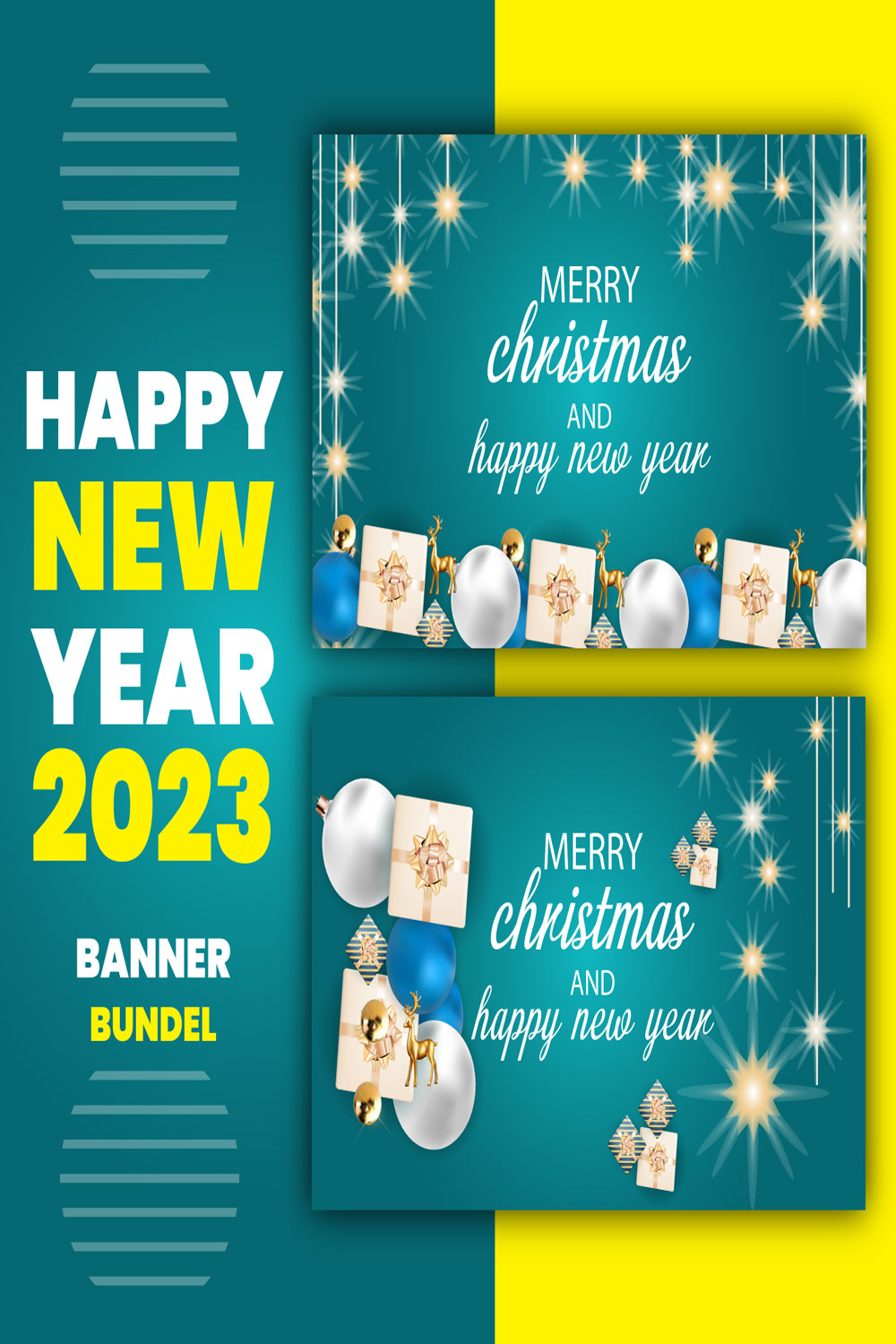 Merry Christmas and Happy New Year 2023 Banner pinterest image.