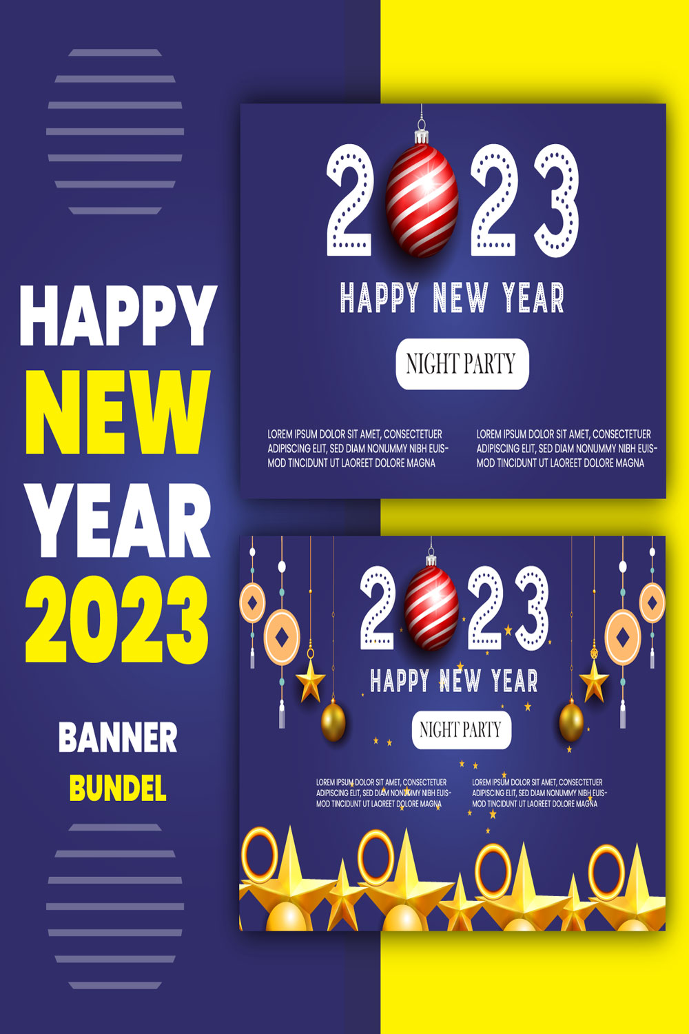 Blue and Yellow Banner Merry Christmas 2023 Design pinterest image.