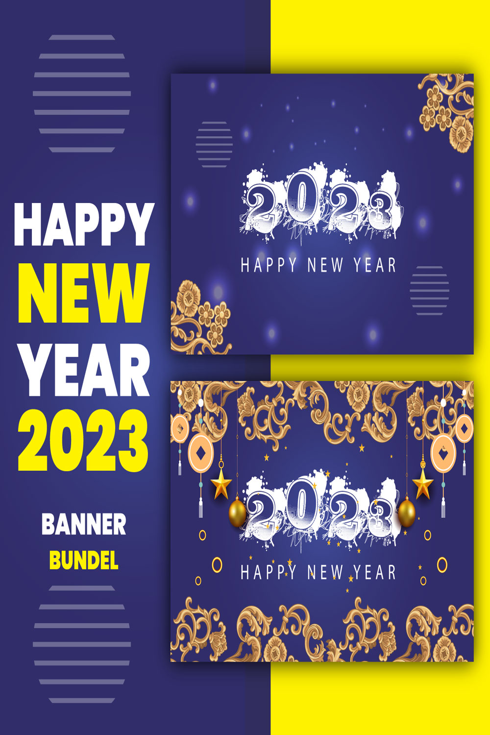 Beautiful Happy New Year 2023 Banner Design pinterest image.