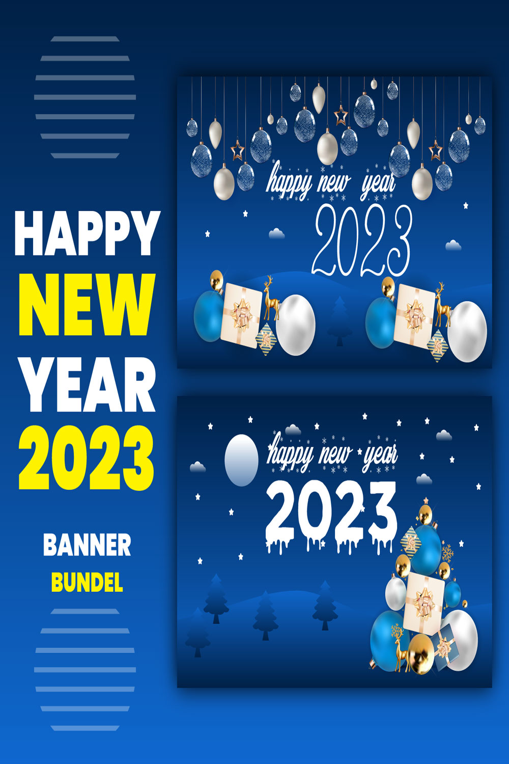 Blue Happy New Year Banner Design pinterest image.