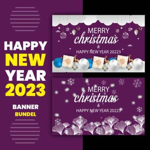 Happy New Year and Merry Christmas 2023 Banner Design cover image.