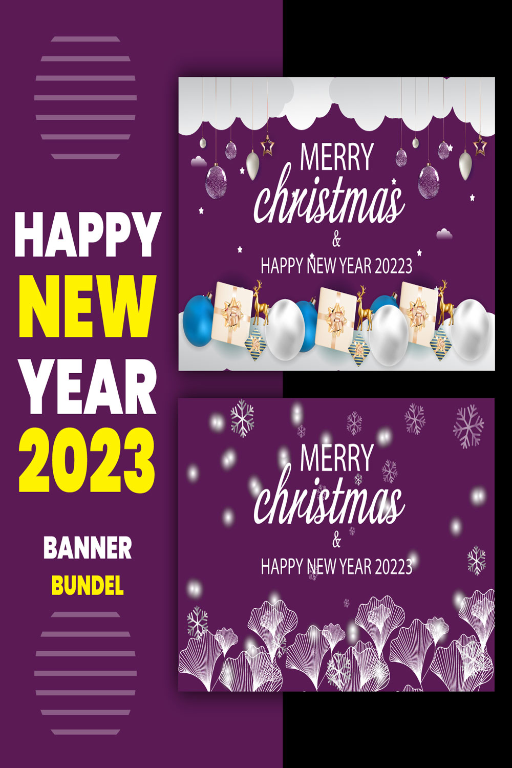 Happy New Year and Merry Christmas 2023 Banner Design pinterest image.