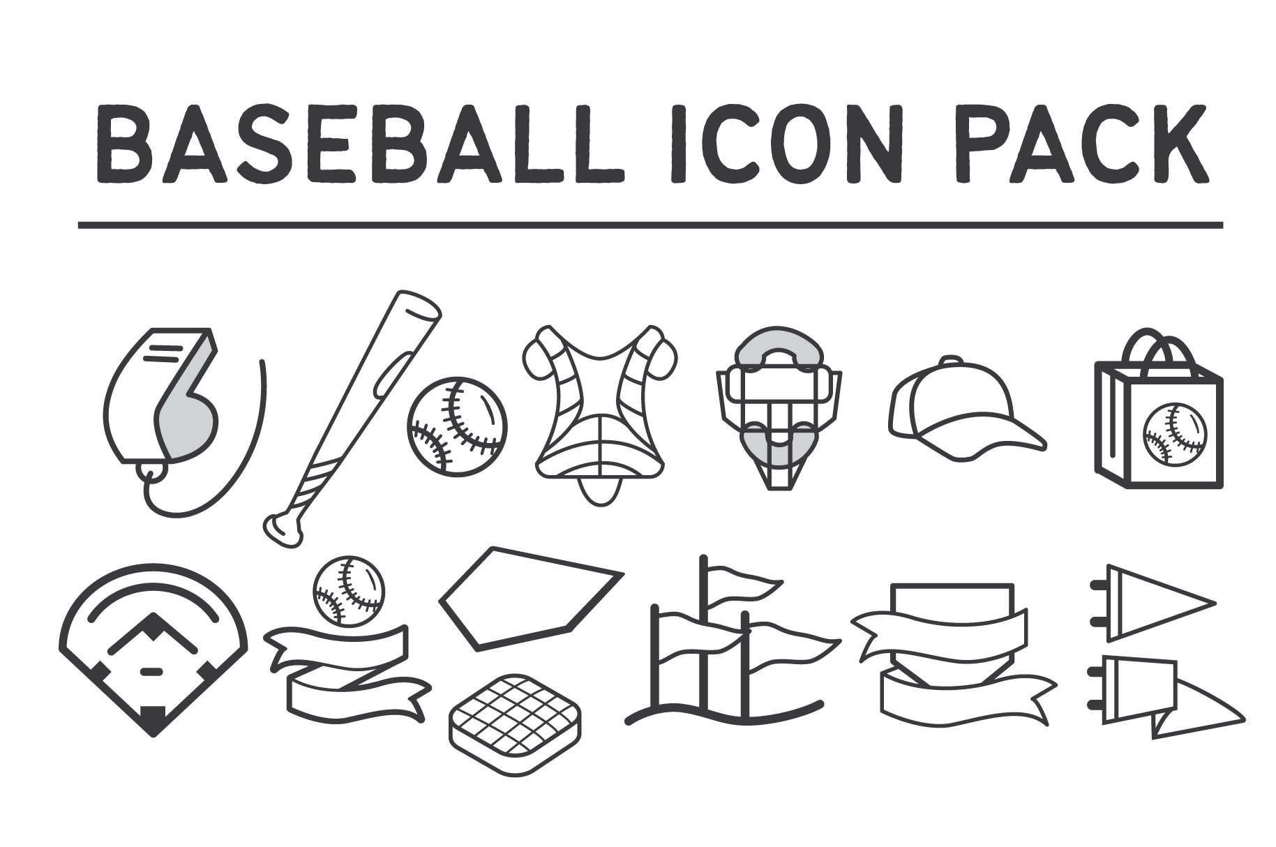 Outline baseball icon pack.
