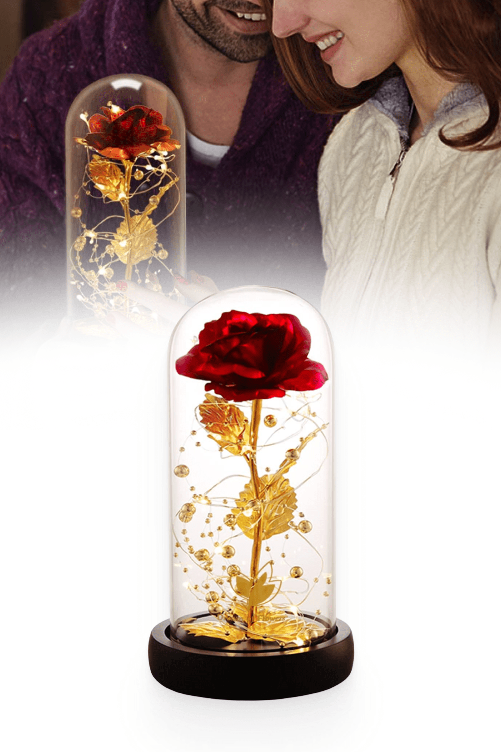 Beauty and The Beast Red Roses Permanently Preserved in Dome Glass.