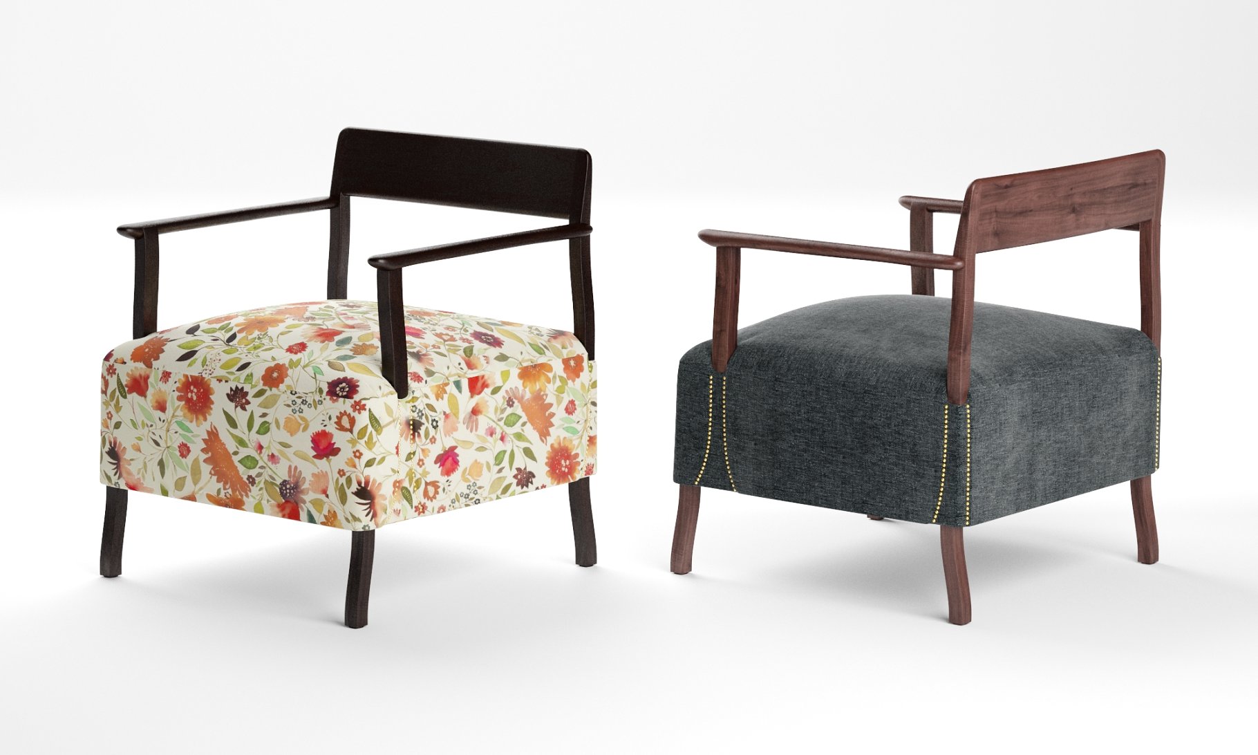 Rendering of an irresistible 3d model of an armchair in two colors