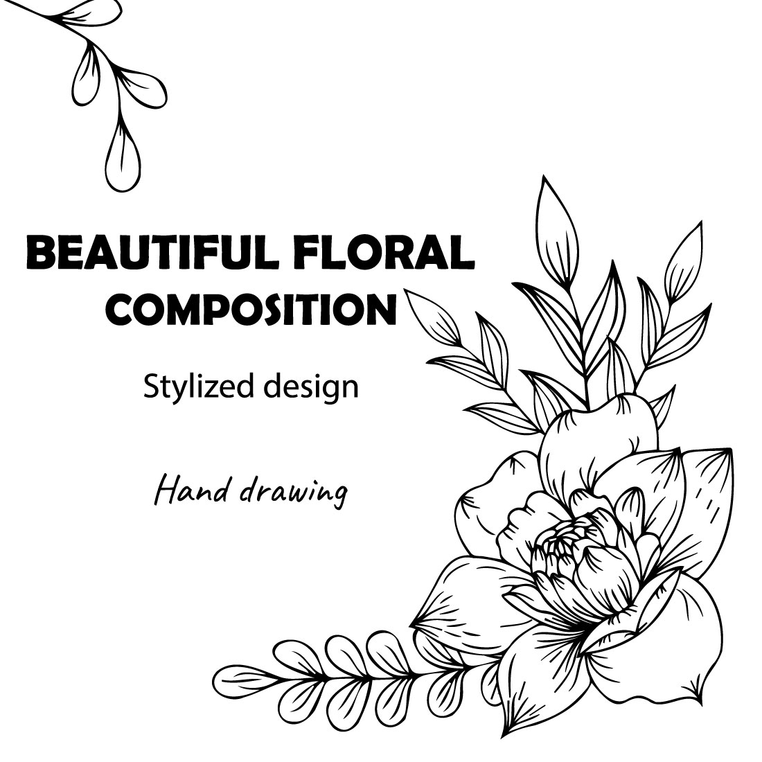Decorative Flower Line Art. Floral Composition. Hand Drawing cover image.