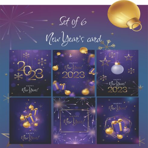 Pack of colorful images of cards on the theme of the New Year