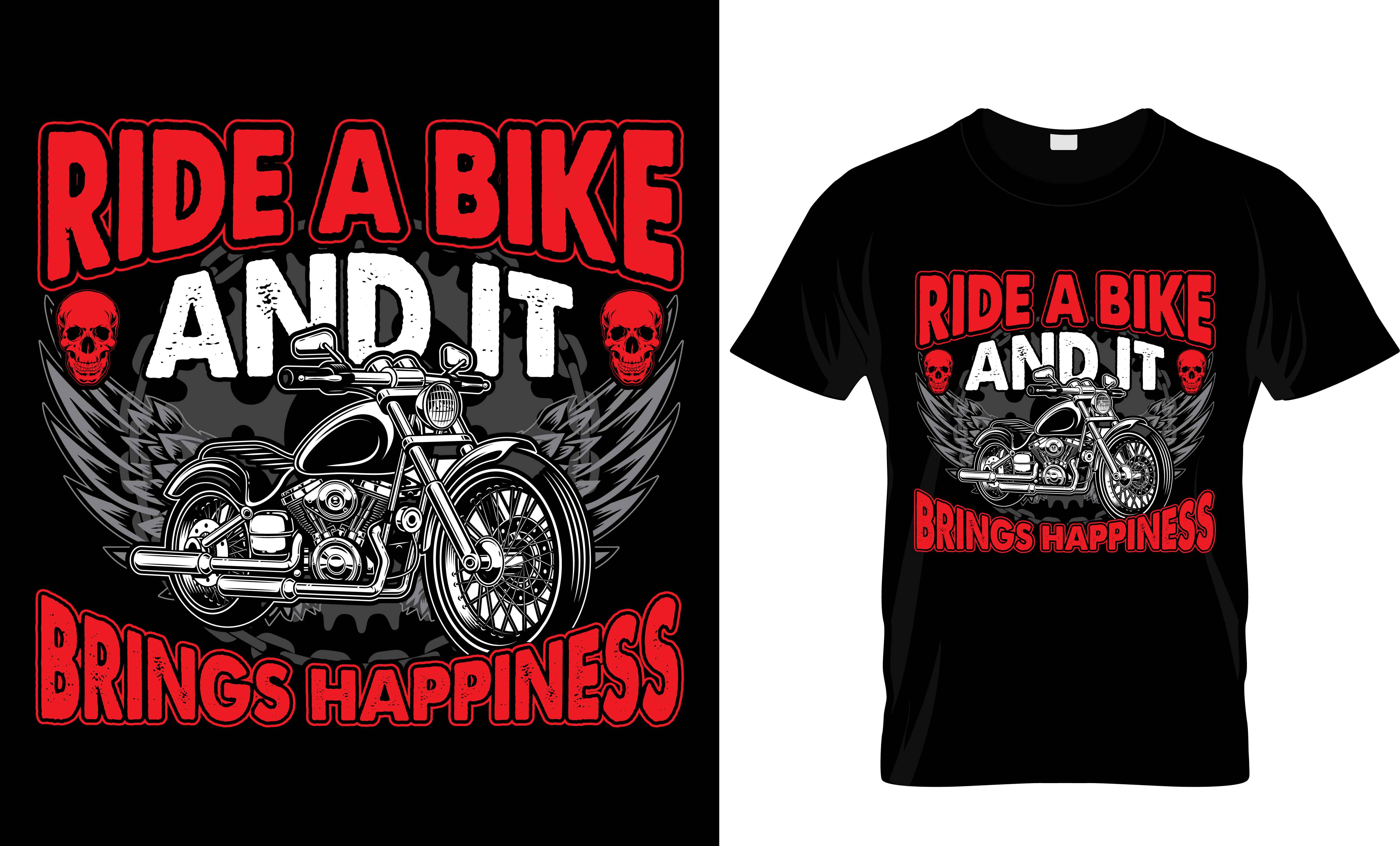 Image of a black t-shirt with a wonderful motorcycle print