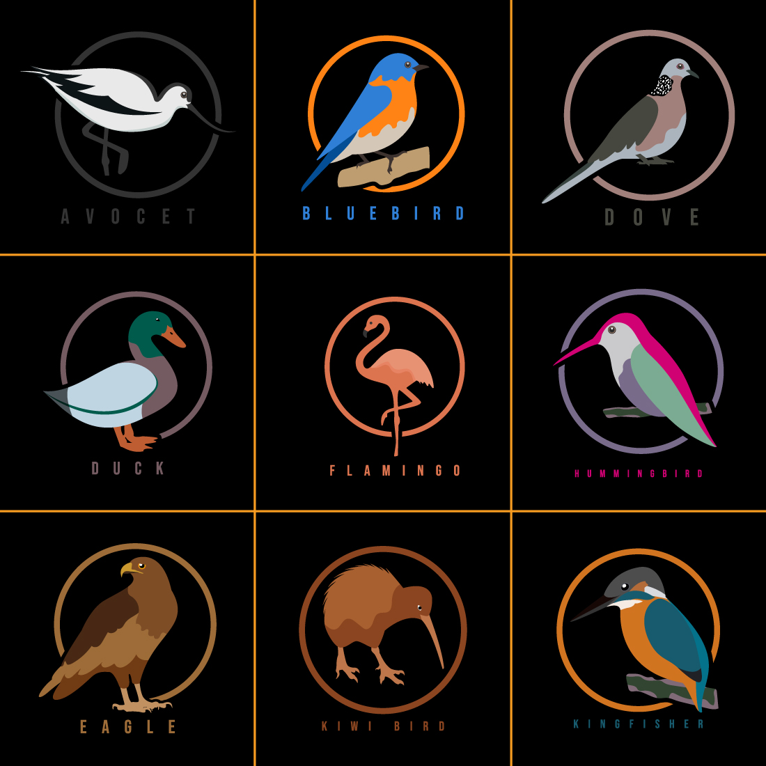 Bird Logo Design Template preview with black background.