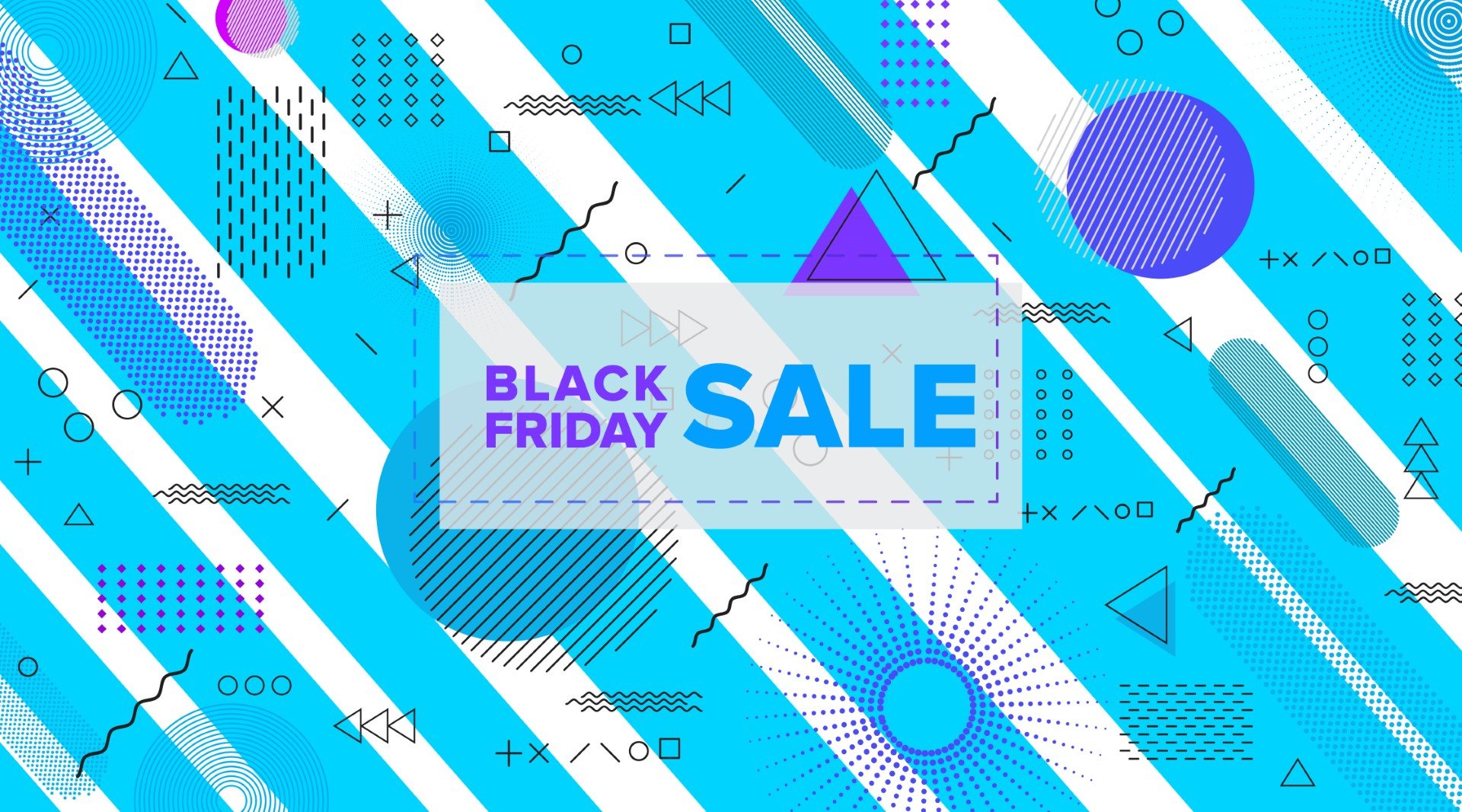 Blue banner with purple font for Black friday.