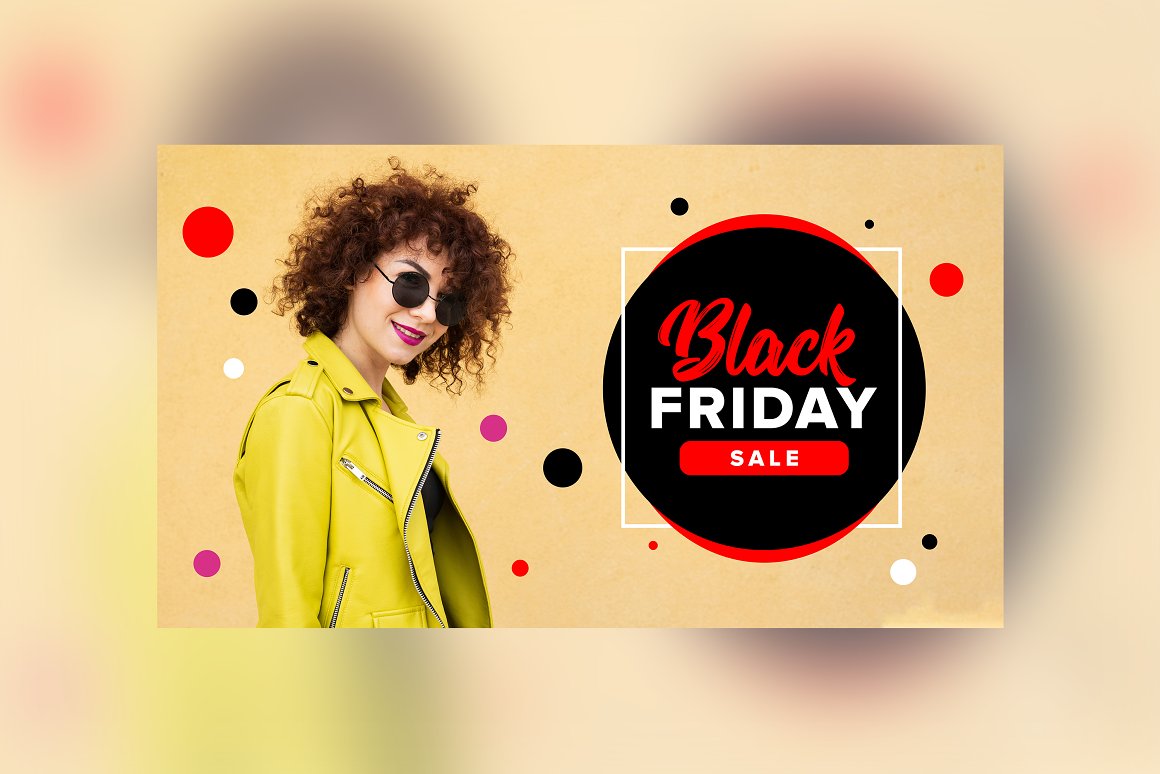 Banner of corporate black friday sale with illustration of a girl.