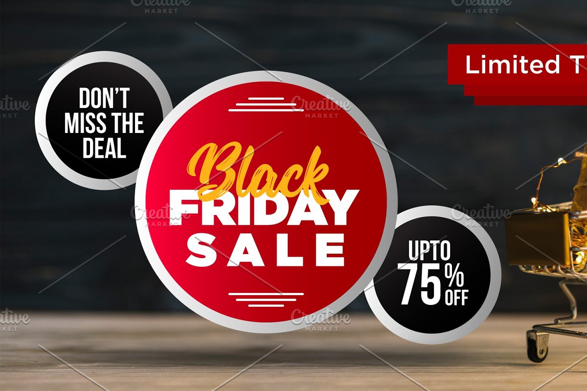 Black friday sale banner up to 75% off.