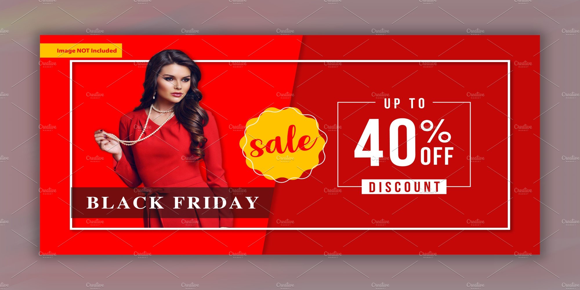 Red Black Friday banner for sale with woman.